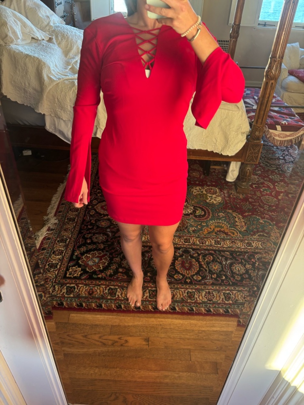Alexia Admor Red Crisscross Bell-Sleeve Mini Dress